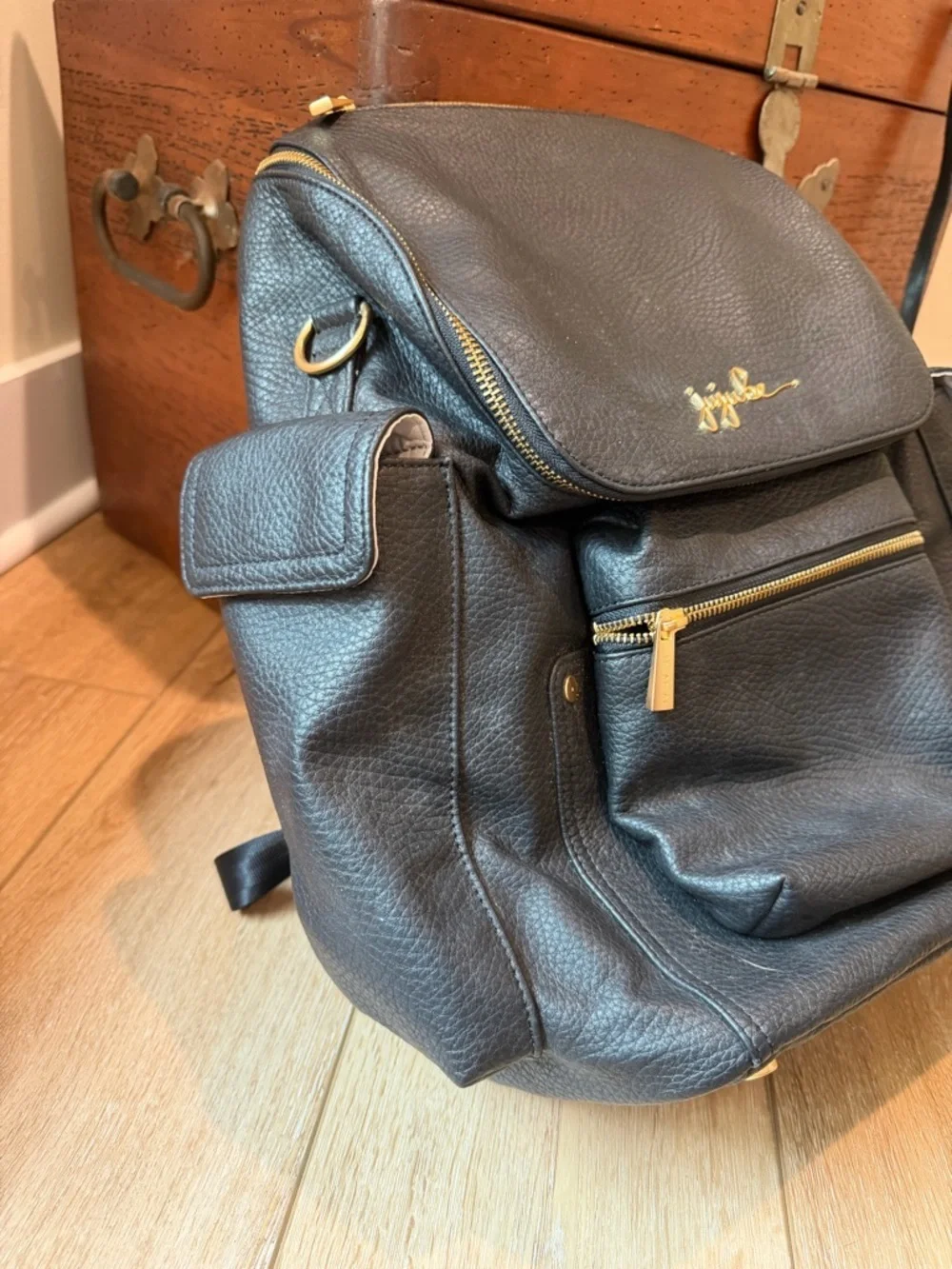 Ju-Ju-Be Black Pebbled Forever Backpack with Gold Hardware